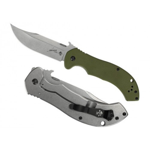 Kershaw Emerson Design CQC-10K. , Stonewashed Bowie Blade, Green G-10 and Steel Handle 8.9 cm, 6030