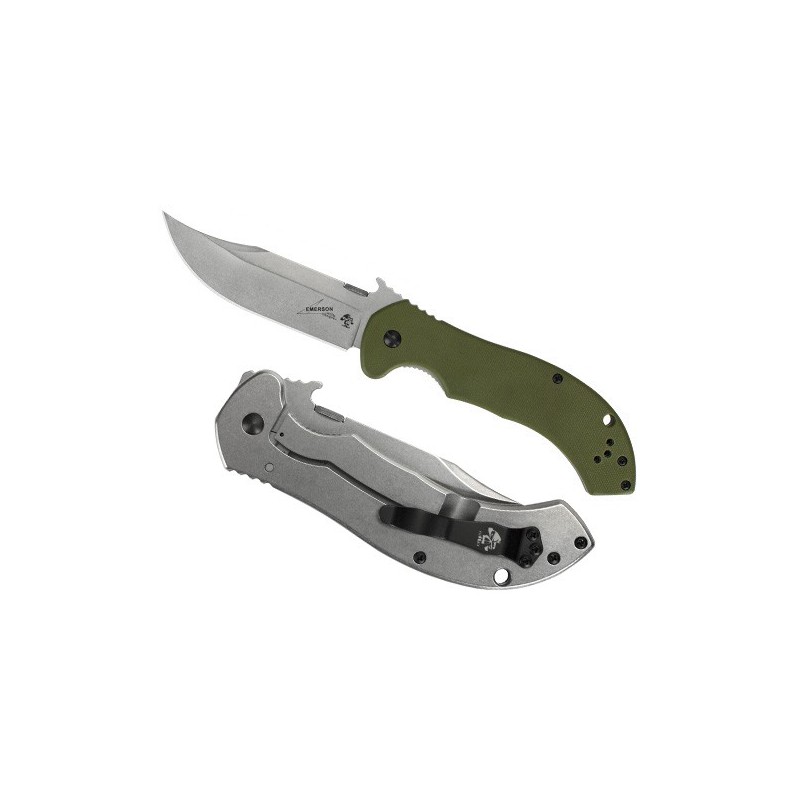 Kershaw Emerson Design CQC-10K. , Stonewashed Bowie Blade, Green G-10 and Steel Handle 8.9 cm, 6030