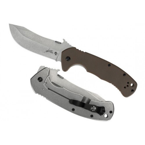 Kershaw Emerson Design CQC-11K, Stonewashed Clip Point Blade, Brown G-10 and Steel Handle 8.9 cm, 6031