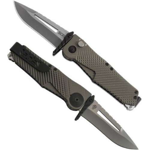 SOG Quake, Flat Dark Earth Anodized Aluminum Handle, 2-Tone Finish VG-10 Blade 8.9 cm, IM1001
