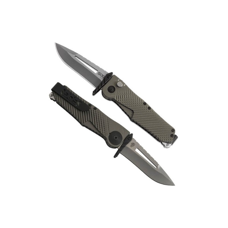 SOG Quake, Flat Dark Earth Anodized Aluminum Handle, 2-Tone Finish VG-10 Blade 8.9 cm, IM1001