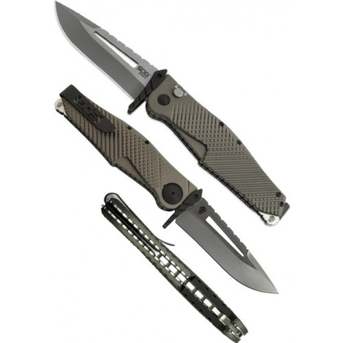 SOG Quake XL, Flat Dark Earth Anodized Aluminum Handle, 2-Tone Finish VG-10 Blade
