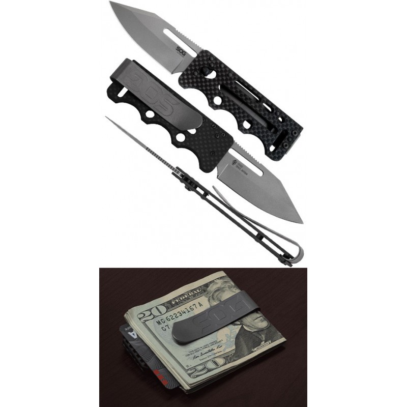 SOG Ultra C-Ti Money Clip, Carbon Fiber Handle, Bead Blasted VG-10 Blade, Titanium Clip