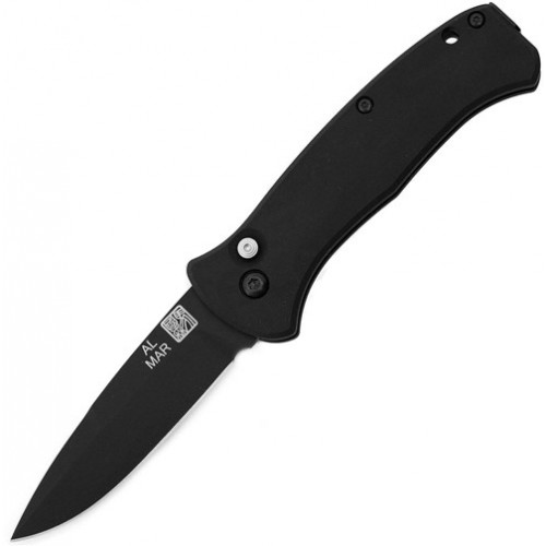 Al Mar Mini Auto Sere 2000™, Crucible CPM® S30V™ Satin Plain Blade, Black Aluminum Handles