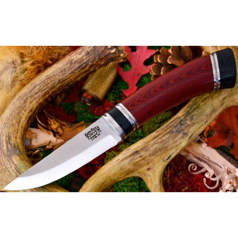 Bark River Scandi Maroon Linen Micarta Black Paper Spaser