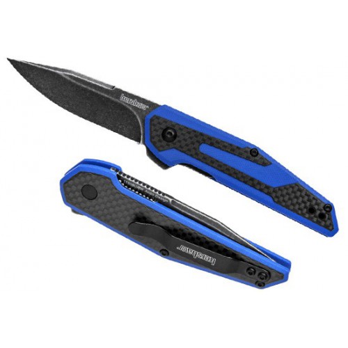 Kershaw Jens Anso Design "Fraxion" KVT Flipper, BlackWash 8Cr13MoV Bade, CF/Blue G-10 Handle, 7.0 cm, 1160BLUBW