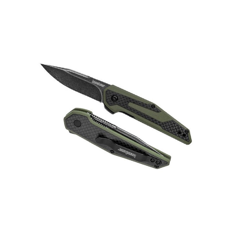 Kershaw Jens Anso Design "Fraxion" KVT Flipper, BlackWash 8Cr13MoV Bade, CF/OD Green G-10 Handle, 7.0 cm, 1160OLBW