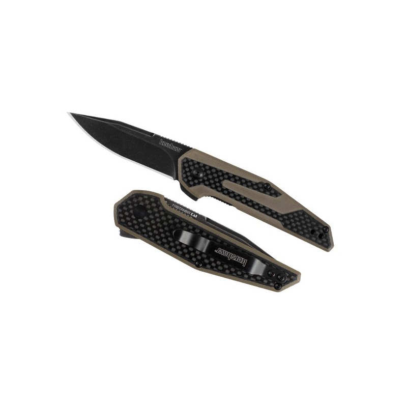 Kershaw Jens Anso Design "Fraxion" KVT Flipper, BlackWash 8Cr13MoV Bade, CF/Tan G-10 Handle, 7.0 cm, 1160TANBW