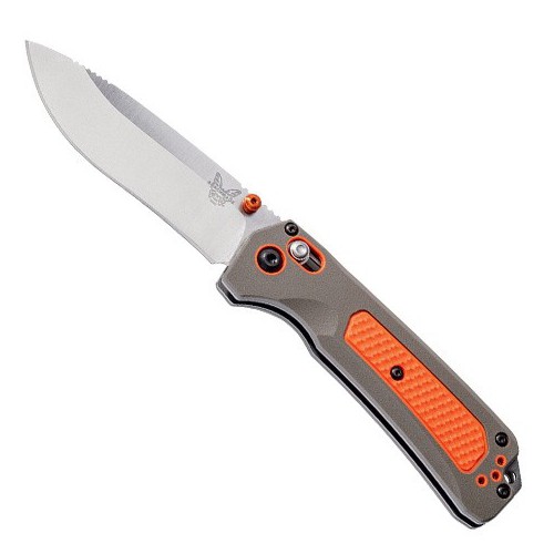 Benchmade Grizzly Ridge, Gray Versaflex Handle with Orange Grivory Inlays, Stonewashed Crucible CPM S30V Blade 8.9 cm, 15061