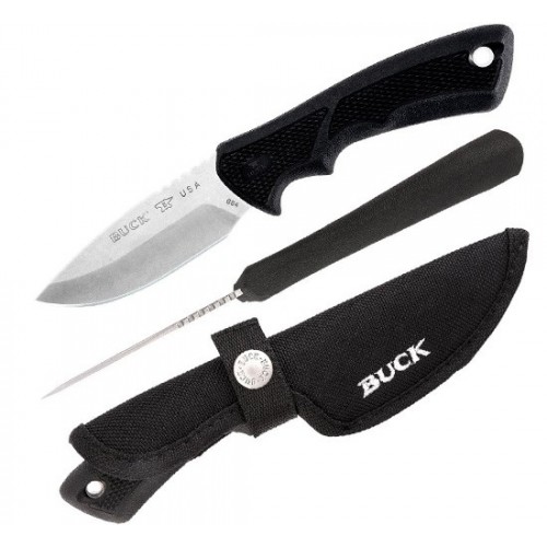 Buck BuckLite MAX Small, Stonewashed 420HC Steel, Black Dynaflex Rubber Handle 8.3 cm, 0684BKS
