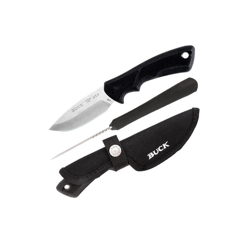 Buck BuckLite MAX Small, Stonewashed 420HC Steel, Black Dynaflex Rubber Handle 8.3 cm, 0684BKS