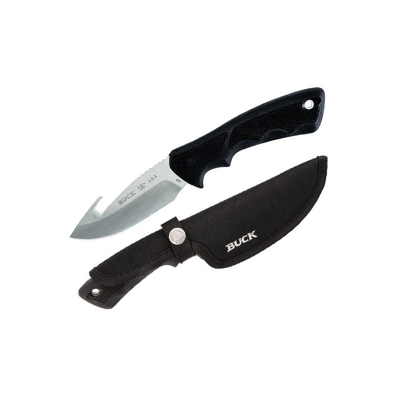 Buck BuckLite MAX Large Guthook, Stonewashed 420HC Steel, Black Dynaflex Rubber Handle 10.2 cm, 0685BKG