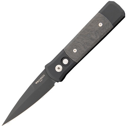 Pro-Tech Godson, Black DLC-Coated 154CM Blade, Black Aluminum Handle with Marbled Carbon Fiber Inlays 8.1 cm, 705-M