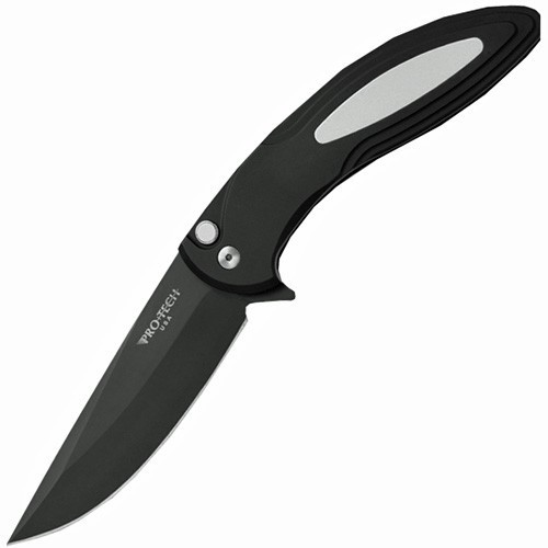 Pro-Tech Limited "Tuxedo" Cambria Flipper, Black Aluminum Handle w/ Ivory Micarta Inlay, DLC-Coated Blade 8.9 cm, CF52Ivory