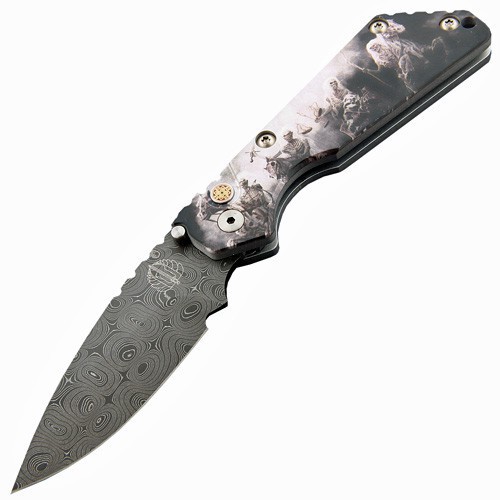 Pro-Tech Pro-Strider Mini SnG Auto Custom Ltd, C. Nichols "Raindrop" Damascus, P. Kellett "Four Horsemen" Handle 7.0cm, SnG-4H-D