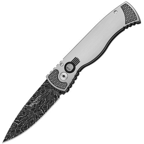 Pro-Tech TR-2 Custom, C.Nichols Mosaic High Carbon Damascus, Steel Handle 2-tone Fnish Satin / DLC 7.62 cm, TR-2 Dam Lim