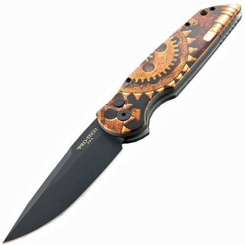 Pro-Tech TR-3, Aluminum Handle with Custom P. Kellett Anodizing, Black Blade 8.89 cm, TR-3CustMechanismB