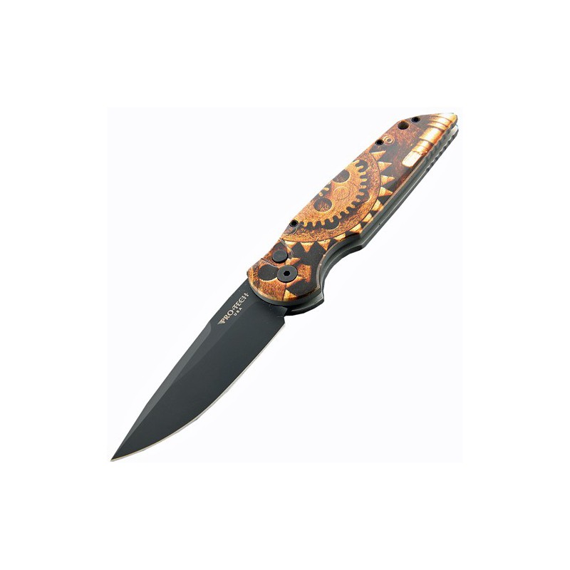 Pro-Tech TR-3, Aluminum Handle with Custom P. Kellett Anodizing, Black Blade 8.89 cm, TR-3CustMechanismB