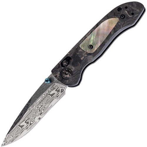 Benchmade Foray Gold Class, Damasteel Blade w/ Loki Pattern, Carbon Fiber Handles w/ Mother of Pearl Inlays 8.2 cm, 698-181