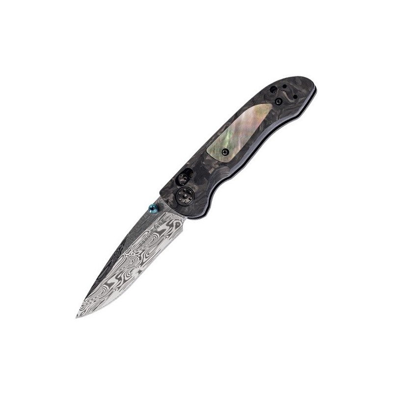 Benchmade Foray Gold Class, Damasteel Blade w/ Loki Pattern, Carbon Fiber Handles w/ Mother of Pearl Inlays 8.2 cm, 698-181