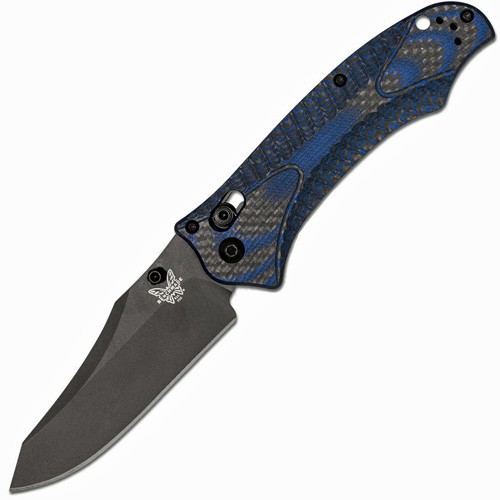 Benchmade Rift Limited Edition SHOT Show 2018, Black S30V Blade, Carbon Fiber / Blue G10 Laminate Handle 9.3 cm, 950BK-1801