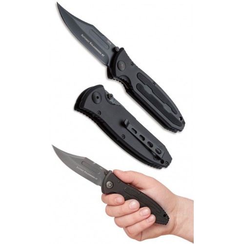 Boker Charles Marlowe Design "KMP22" Ball Bearing Flipper, Stonewashed N690, Black G-10 7.9 cm, 110658