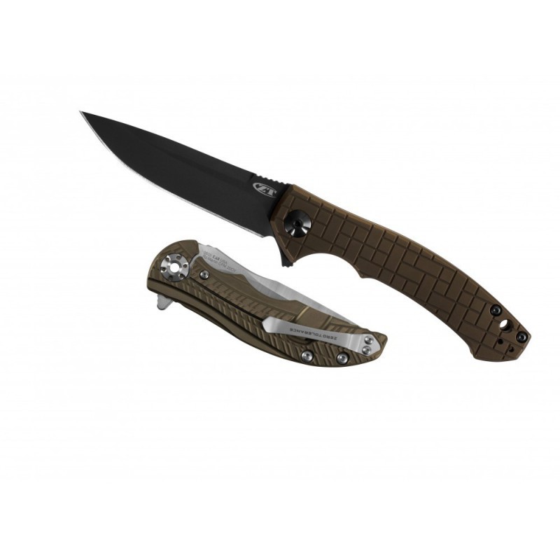 Zero Tolerance Sinkevich's Design KVT Flipper, ZDP-189, Milled Coyote Tan Ti PVD, 8.3 cm, 0450FCZDP