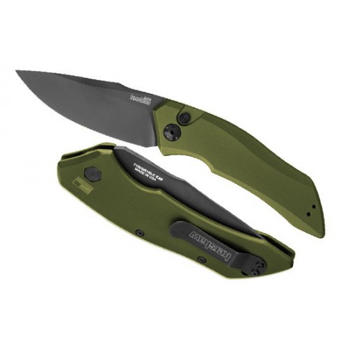 Kershaw Launch 1 Special, Olive Drab Green Anodized Aluminum Handle, Black DLC-Coated Crucible CPM 154 Blade 8.6 cm, 7100OLBLK