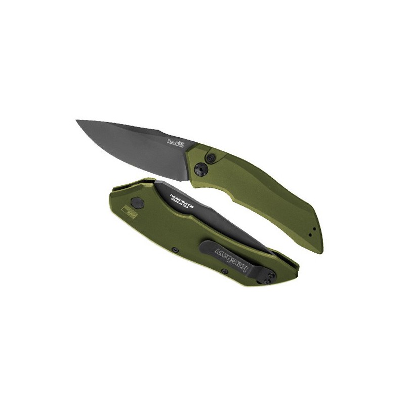 Kershaw Launch 1 Special, Olive Drab Green Anodized Aluminum Handle, Black DLC-Coated Crucible CPM 154 Blade 8.6 cm, 7100OLBLK