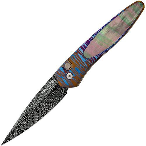 Pro-Tech Newport Custom, Chad Nichols Mosaic Damascus, MokuTi Handles w/ Mother of Pearl Inlays 7.62 cm, Custom Newport Moku-Ti