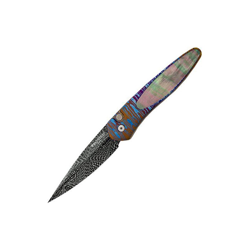 Pro-Tech Newport Custom, Chad Nichols Mosaic Damascus, MokuTi Handles w/ Mother of Pearl Inlays 7.62 cm, Custom Newport Moku-Ti