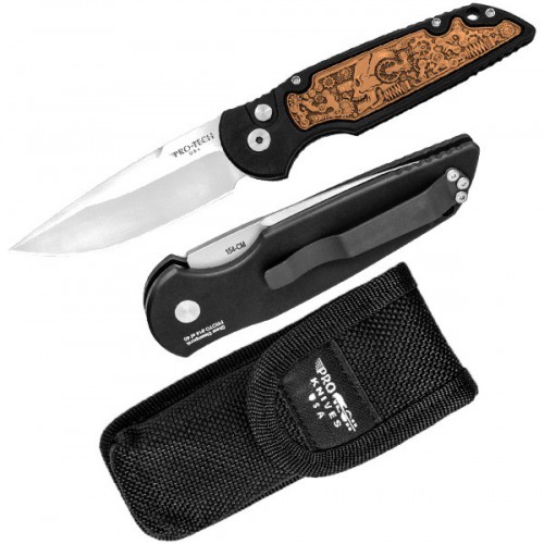 Pro-Tech TR-3 Limited Steampunk, 2-Tone Finish 154CM Blade, Black Finish Copper Inlay w/ Bruce Shaw Designed 8.8 cm, TR-3 Copper