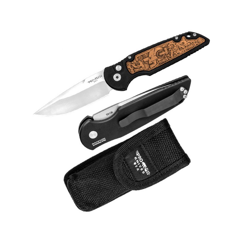 Pro-Tech TR-3 Limited Steampunk, 2-Tone Finish 154CM Blade, Black Finish Copper Inlay w/ Bruce Shaw Designed 8.8 cm, TR-3 Copper