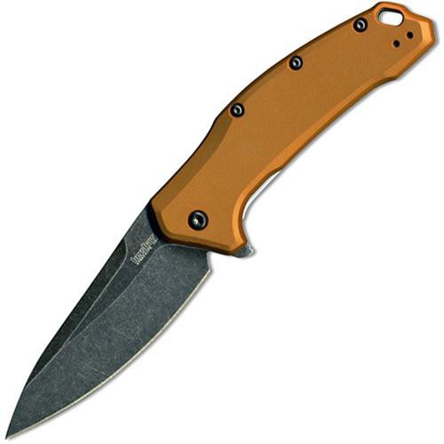 Kershaw Link Flipper, BlackWash 420HC Steel, Bronze Anodized Aluminum Handle 8.4 cm, 1776BRZBW