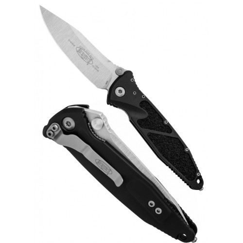 Microtech Socom Elite Clip Point, Satin Finish Bohler M390 Blade, Black Al Handle w/ Textured Rubber Inserts 10.2 cm, 160-4