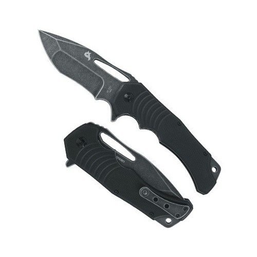 Fox Knives Mikkel Willumsen Design "Hugin" Flipper, Blackwash 440C Blade, Black G-10 Handle 10.0 cm, BF-721