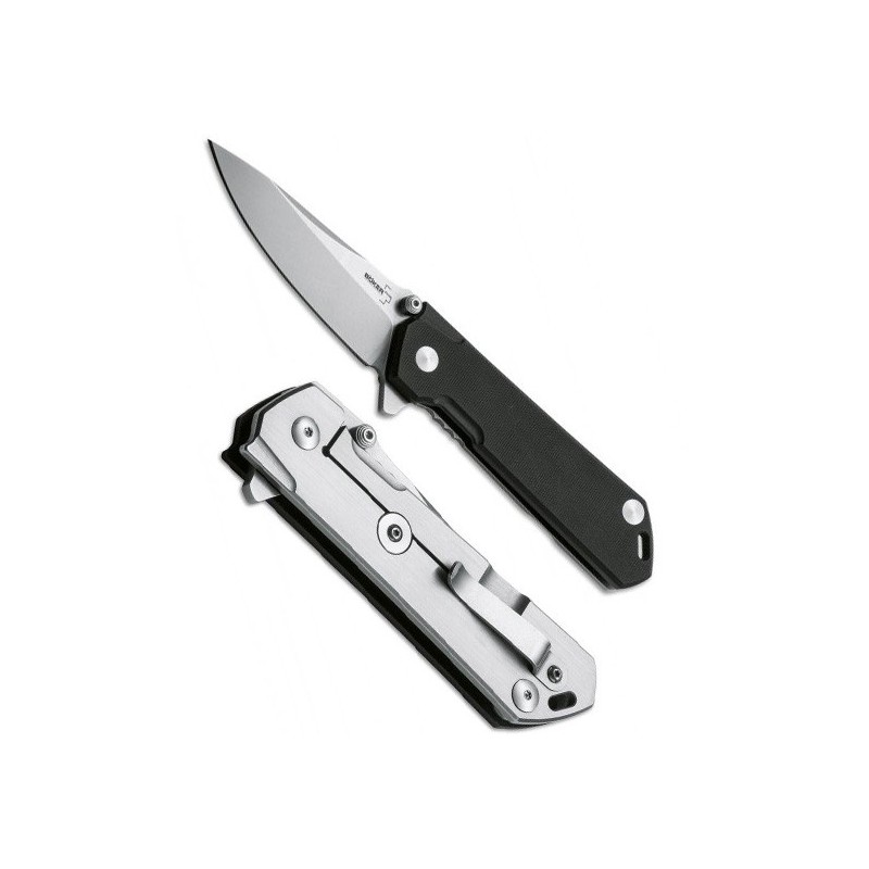 Boker Lucas Burnley design Kihon Flipper, Black G-10 Handle, D2 Tool Steel 8.4 cm, 01BO774