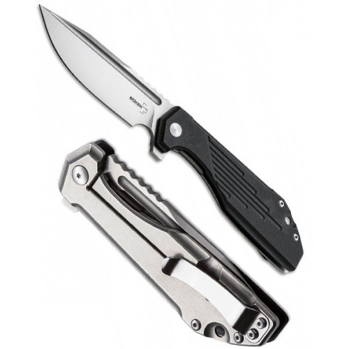 Boker Jason B. Stout Design "JB Stout Lateralus" Flipper, Stonewashed D2 Blade, Stainless Steel Black G-10, 9.5 cm, 01BO778