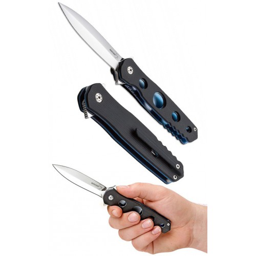Boker Picador Ball Bearing Flipper, Polished 440C Steel, Black G-10 Handle with Titanium Liners and Clip 8.7 cm, 01BO260