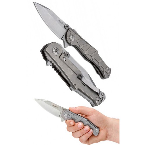 Boker Mikkel Willumsen Design "Dreed" Ball Bearing Flipper, Stonewashed 440C Steel, Titanium Handle 8.8 cm, 01BO616