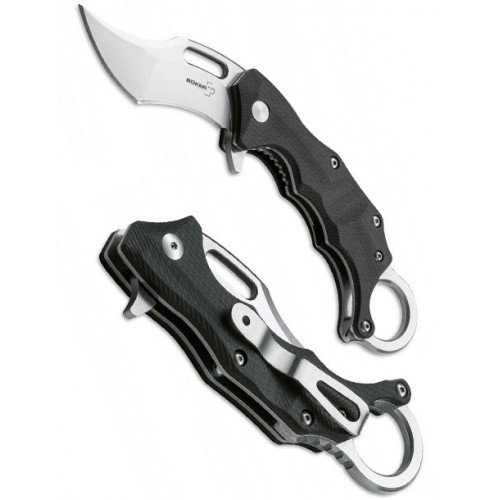 Boker Boris Manasherov's Design "Wildcat" Karambit Flipper, Satin Finish D2 Blade, Black G-10 Handle 7.3 cm, 01BO772