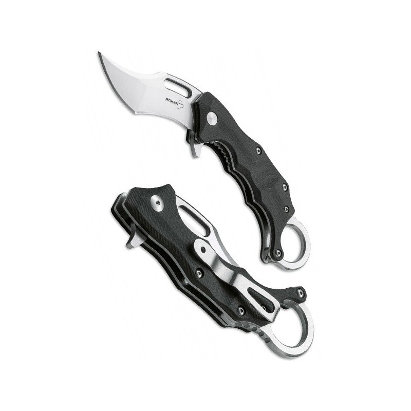 Boker Boris Manasherov's Design "Wildcat" Karambit Flipper, Satin Finish D2 Blade, Black G-10 Handle 7.3 cm, 01BO772