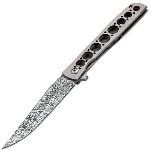 Boker Brad Zinker Design Urban Trapper, Slim Titanium IKBS Flipper, Damasteel Blade with Ladder Pattern 8.7 cm, 01BO739DAM